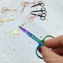 Wholesale factory Top grade stainless steel rainbow scissors Private label rose gold Eyebrow scissor for makeup tools